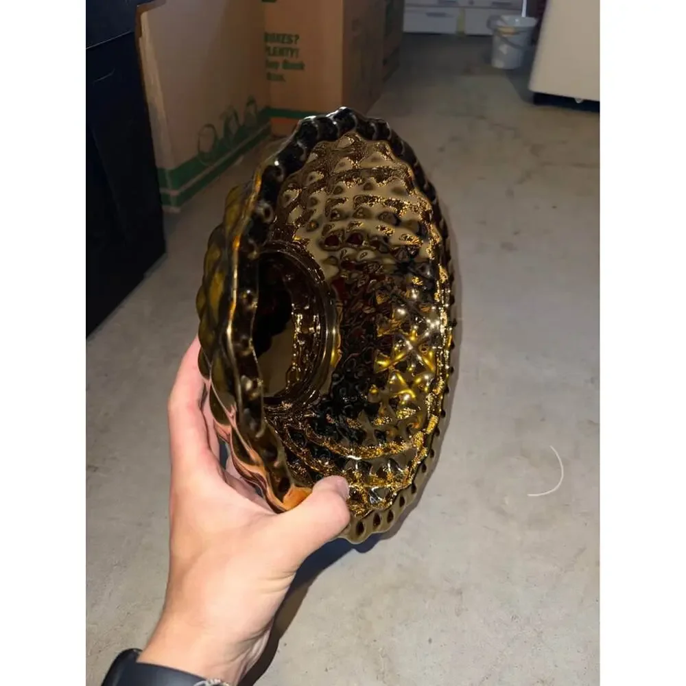 Pair of Gold Glass Diamond Pattern Bowls